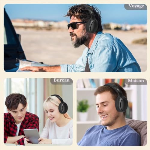 AndThere Casque Sans Fil Bluetooth Over Ear Sans Fil Casque Casque Sur L'oreille Sans Fil Casque Gaming Casque Casque Casque avec Microphone Jack Câble Grand Casque pour PC Musique Gym TV – vue 6