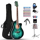 Winzz 40 Inches Acoustic Steel-string Guitar Beginner, Elegant Unique Color Design (Blue-green)