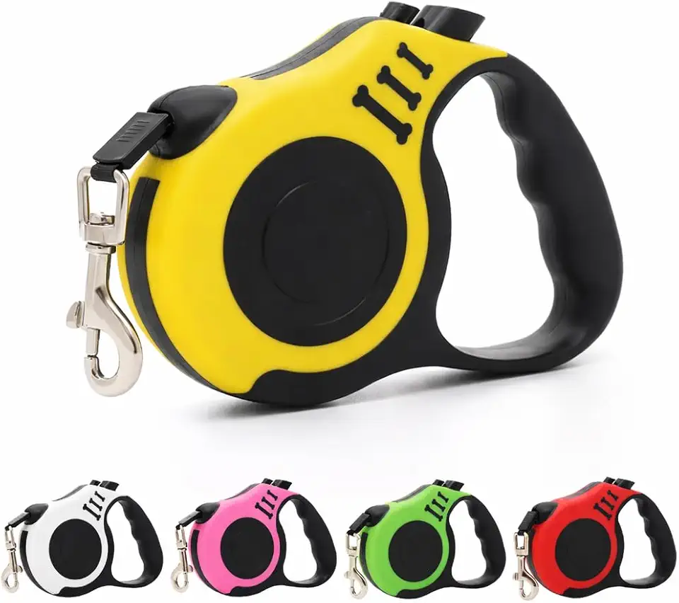 Guia Retrátil para Cachorro 5 Metros Resistente com Trava de Segurança – Suporta até 15kg – Passeio Confortável para Cães de Pequeno e Médio Porte – Design Leve e Ergonômico (Amarela)