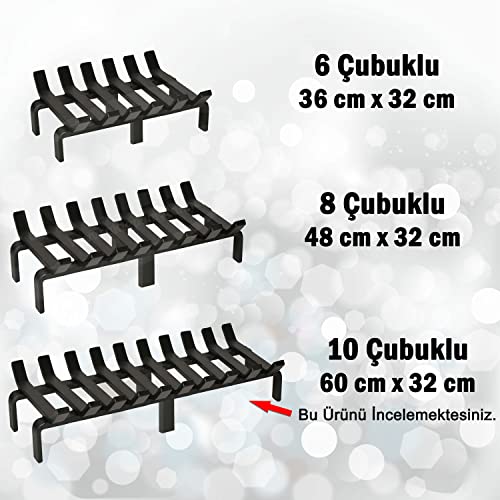 AKTEPE GROUP 60 cm x 32 cm 10 Çubuklu Ekstra Şömine Izgarası Dar Gözlü Izgara