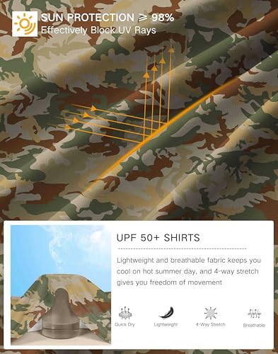 Pudolla Men\'s Sun Protection Hoodie Shirts UPF 50+ Rash Guard SPF Long Sleeve Fishing Shirt for Men Swim Hiking Boating(Brown Camo Large)