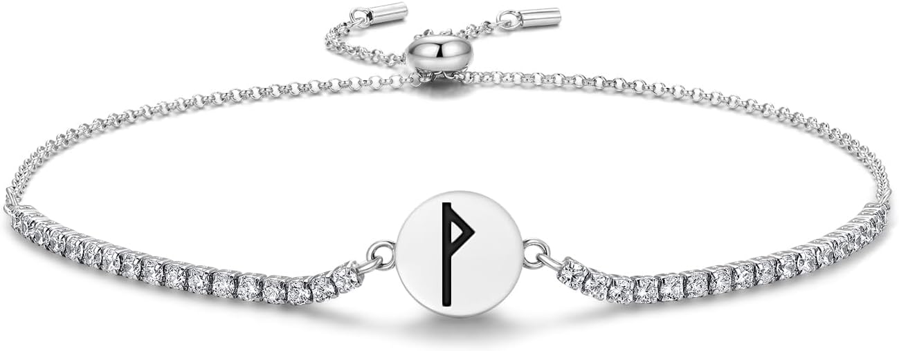 Norse Runes Raidho 925 Sterling Silver Bracelet Adjustable Slider Bracelet for Women Symbol of Luck and Renewal Birthday Gift