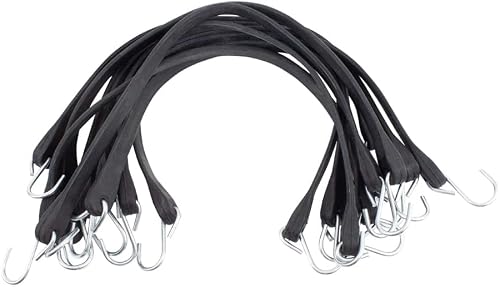 Mytee Products 50 Pack 31'' Natural Rubber Tarp Bungee Straps Tie Down Cords, Crimped S Hooks, Heavy Duty, Ideal for Securing Tarps