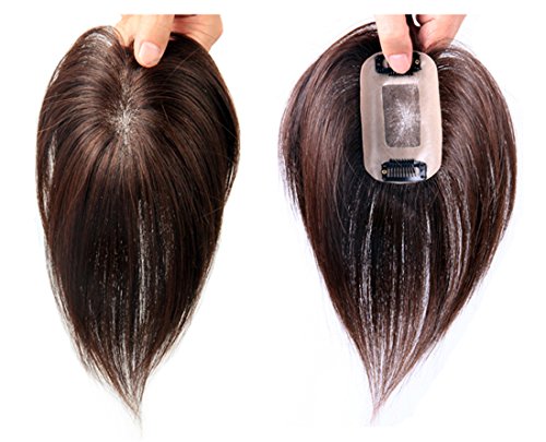 Postiche à clipser en cheveux humains mono pour dessus de tête clairsemé noir 15 cm