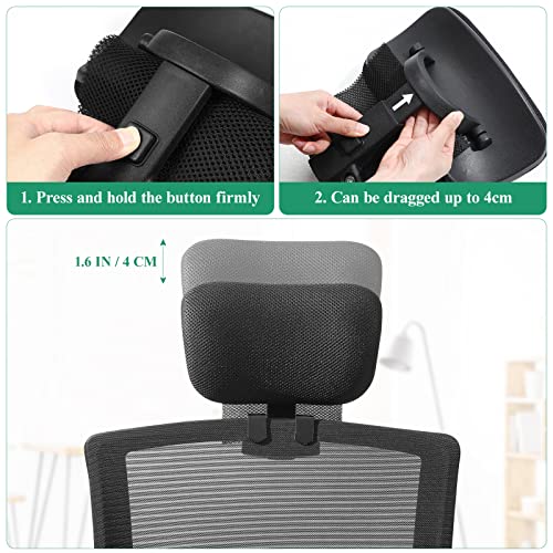 Tofficu Office Chair Headrest Attachment Head Support Cushion Upholstered Adjustable Height Angle For Ergonomic Executive Chair，2.6Cm Fixing Clip Backrest Thickness 2-2.4Cm，Not Suitable For Soft Chair #TOP2