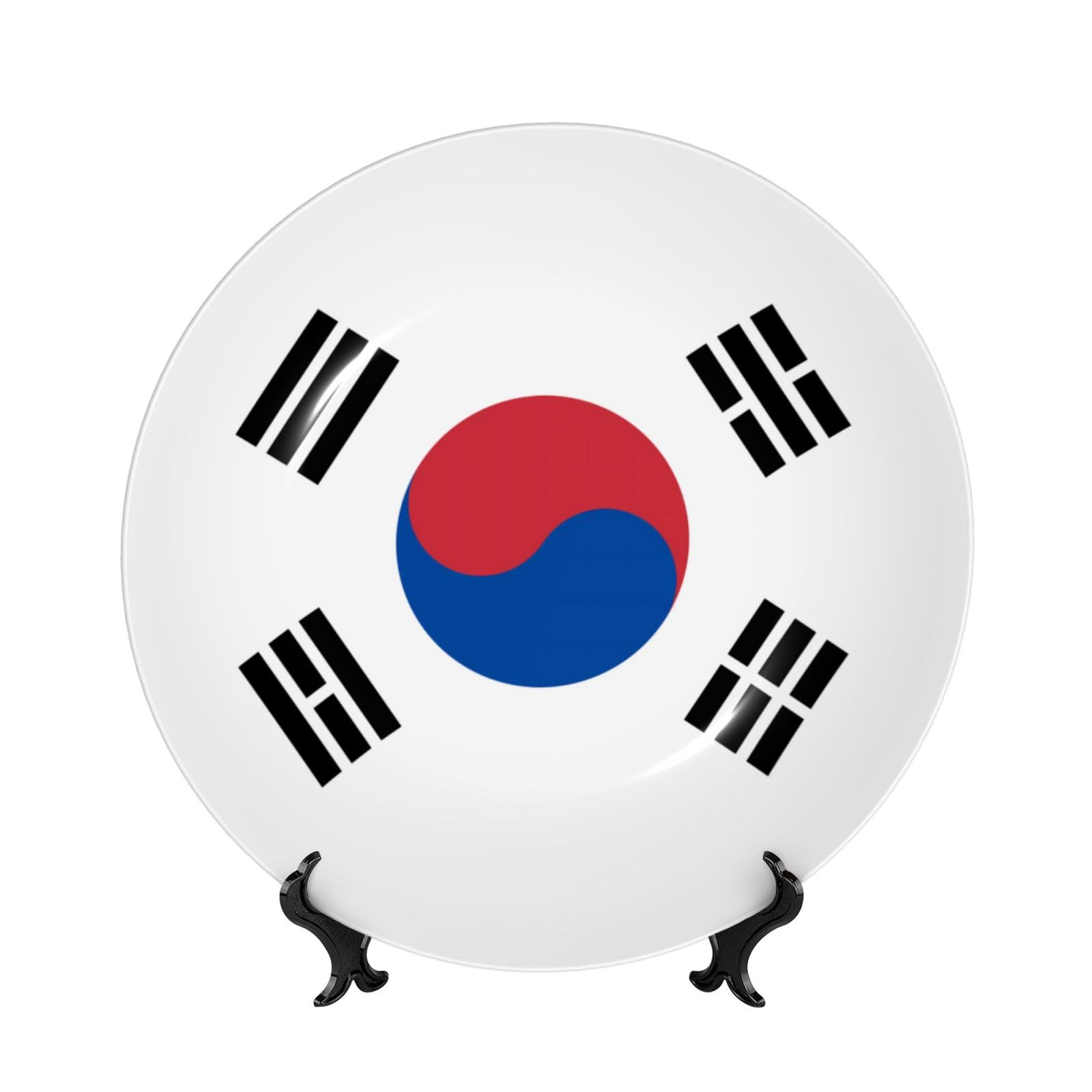 SXZVVBN Flag of Republic of Korea Bone China Decorative Plate Art with Stand Removable Adhesive Hanging for Home Office 6in（15cm）