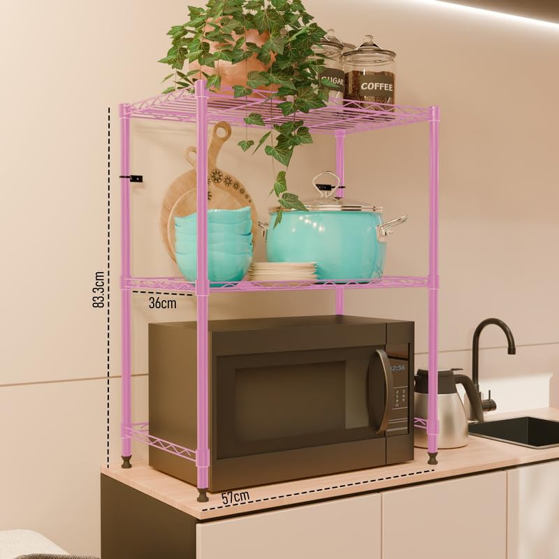 Image of 2-Shelves Microwave Large Heavy Duty Steel Storage Rack | Multipurpose Shelving Unit for Kitchen, Home & Utility A