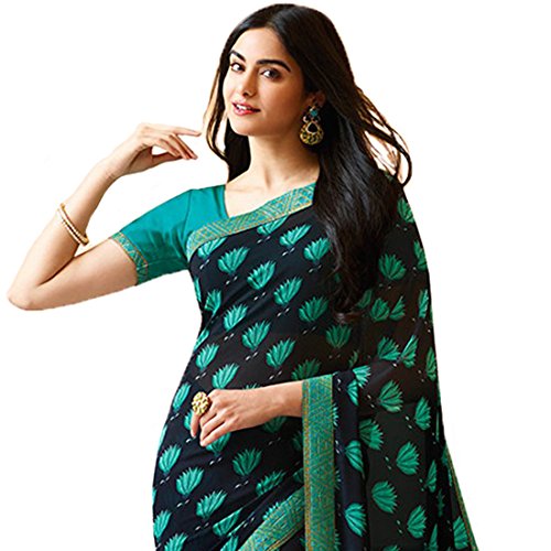 Image of RAJESHWAR FASHION WITH RF Women's Printed Georgette Sarees For Women With Jacquard Work Lace Border & Blouse Piece (Multicolored)