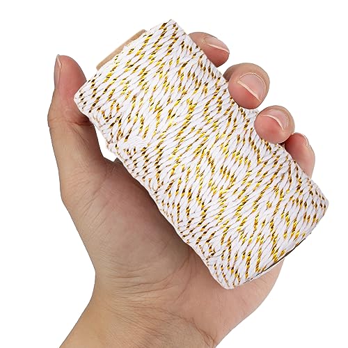 G2PLUS Christmas String - White Cotton Twine with Gold Glitter, 2MM, 100M for DIY Gift Decorations, White With Gold - Image 4