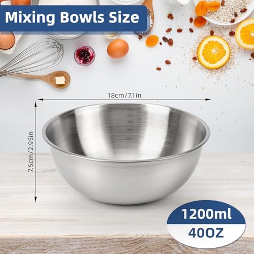 3-Piece Stainless Steel Mixing Bowls (7.1") Metal Bowl Set with Measurement Marks, Dishwasher Safe & Stackable - Perfect for Baking, Salad Making, Meal Prep and Kitchen Use - Thumbnail 2