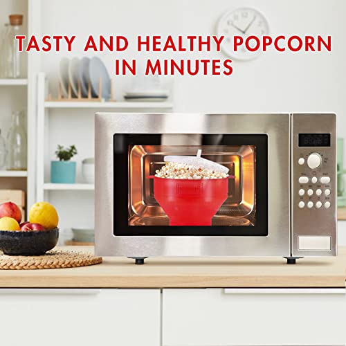 Image of The Original Korcci Microwaveable Silicone Popcorn Popper, Microwave Popcorn Popper, Collapsible Microwave Popcorn Maker Bowl, No Oil Required, Use In Microwave, Dishwasher Safe (Red)