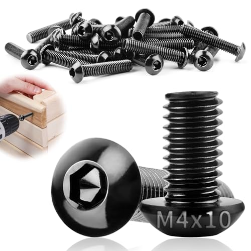 TXXATX 60 Pièces Vis Noire M4x10mm Plate M4 Vis à Métaux Tête Bombée Acier Inoxydable 304 Hexagonale Filetage Complet pour Réparation de Meubles Montage L'entretien