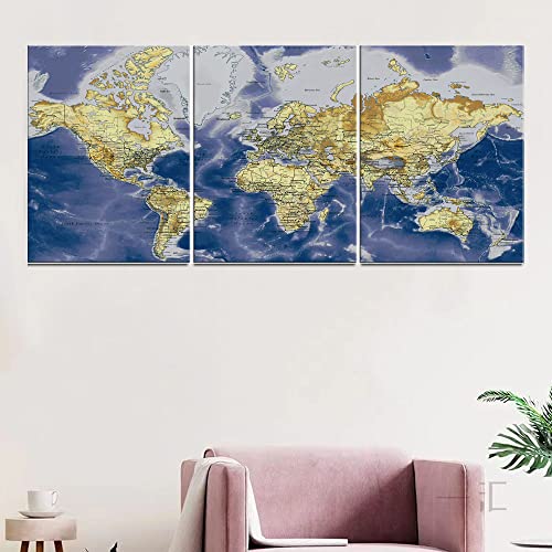 Warm Art World Map Wall Art Of The World Canvas Wall Decor Poster Framed Stretched Wall Art For Living Room Large Size Ready To Hang thumb #2