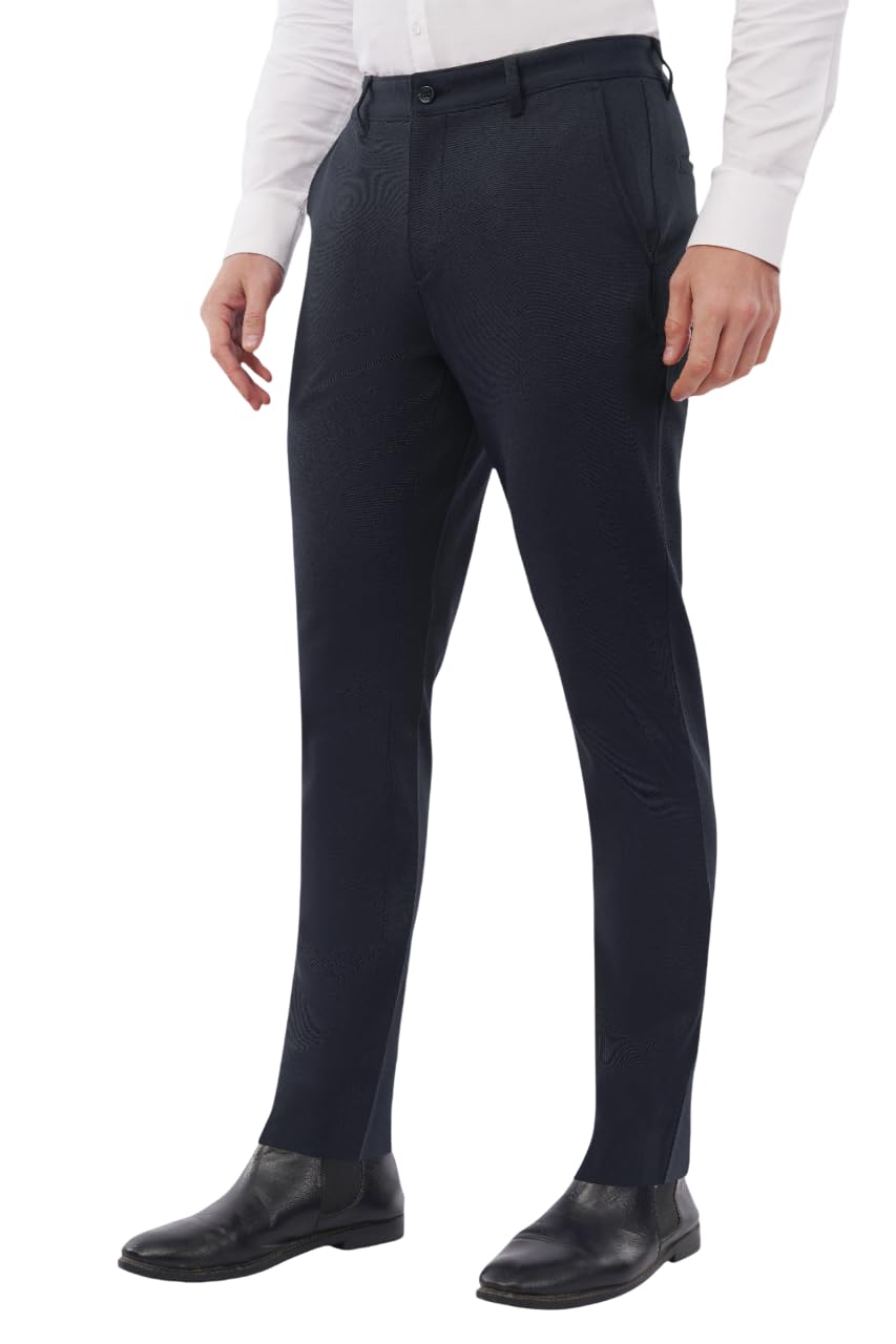 Men's Formal Slim Fit Trouser | Twill Weave Premium 4-Way Stretchable High GSM Fabric Pants | Textured Classic & Modern Styled Chinos | Business Casual Office/Anytime Wear