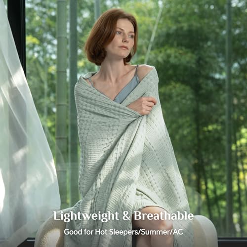 Image of BEDELITE Cooling Waffle Twin XL Blanket - Lightweight Breathable Cotton Summer Blanket of Rayon Derived from Bamboo for Hot Sleepers, Soft Throws for Bed, Couch and Sofa, Sage Green, 66x90 Inches
