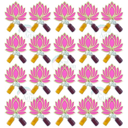 SOUL ARTISAN Golden Lotus with Tilakam in Wish Bottle with Magnet for Thamboolam Return Gift Pack of 20 - Decorative Kumkum Puja Items for Wedding, Housewarming, Pooja, Diwali, Rakhi, Navratri