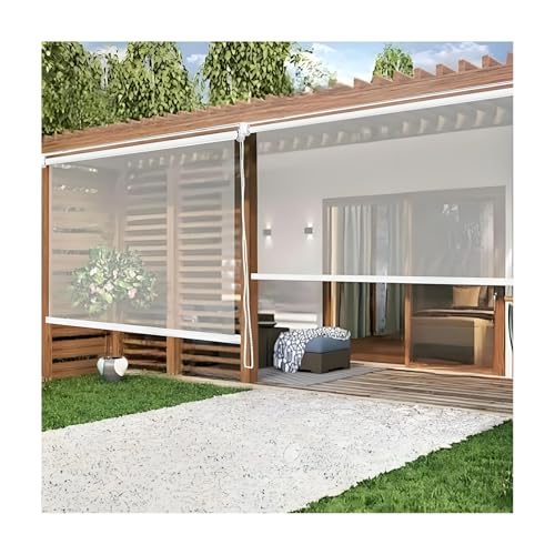 Clear Roll Up Patio Curtains Outdoor Heavy-Duty Windproof & Waterproof PVC Panels Roller Shade Insulated Vinyl Cover for Window Door Garage Cordless All-Weather Protection(60