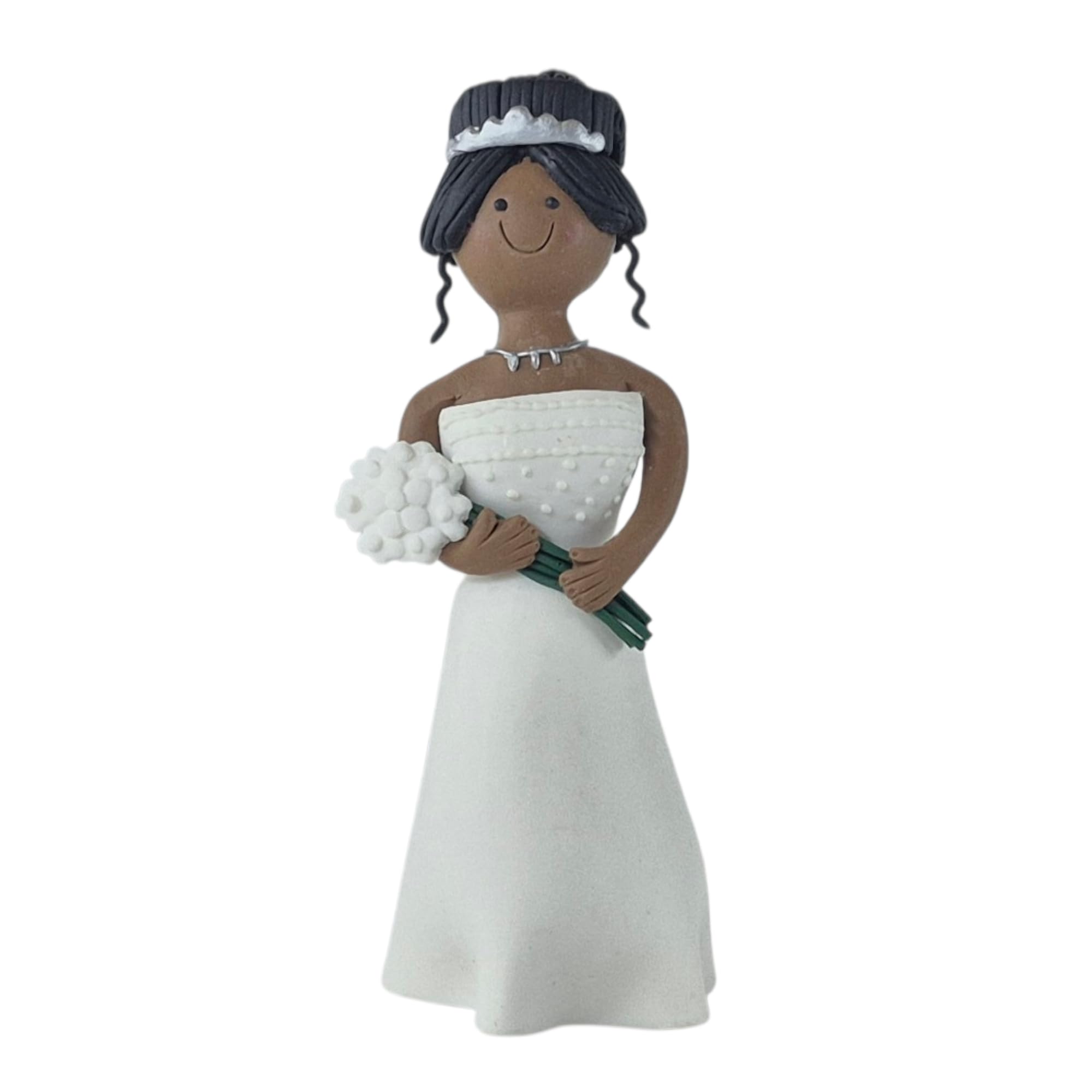 Claydough Bride & Groom Wedding Cake Topper - Mix & Match Hair Colours - Mr & Mr, Mrs & Mrs or Mr & Mrs Couples - 120mm high - Lightweight Wedding Cake Decoration (Bride Black)