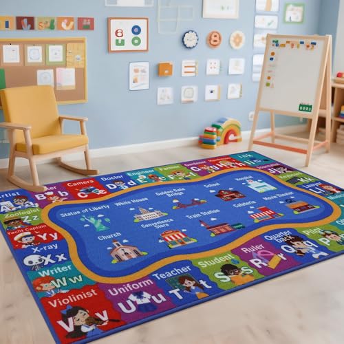 BEQHAUSE Kids Rug Carpet Playmat, 32"x60" Jobs Educational Rug for Kids Toddler Children, Non Slip Washable Nursery Rug Floor Mat for Kid Room, Toddler Classroom and Baby Playroom Job/ABC 2'