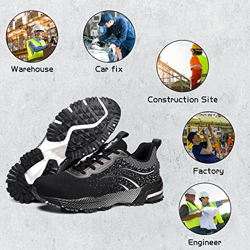 Furuian Steel Toe Shoes For Women Lightweight Safety Shoes Comfortable Steel Toe Sneakers Warehouse Industry Work Shoes Black #TOP5