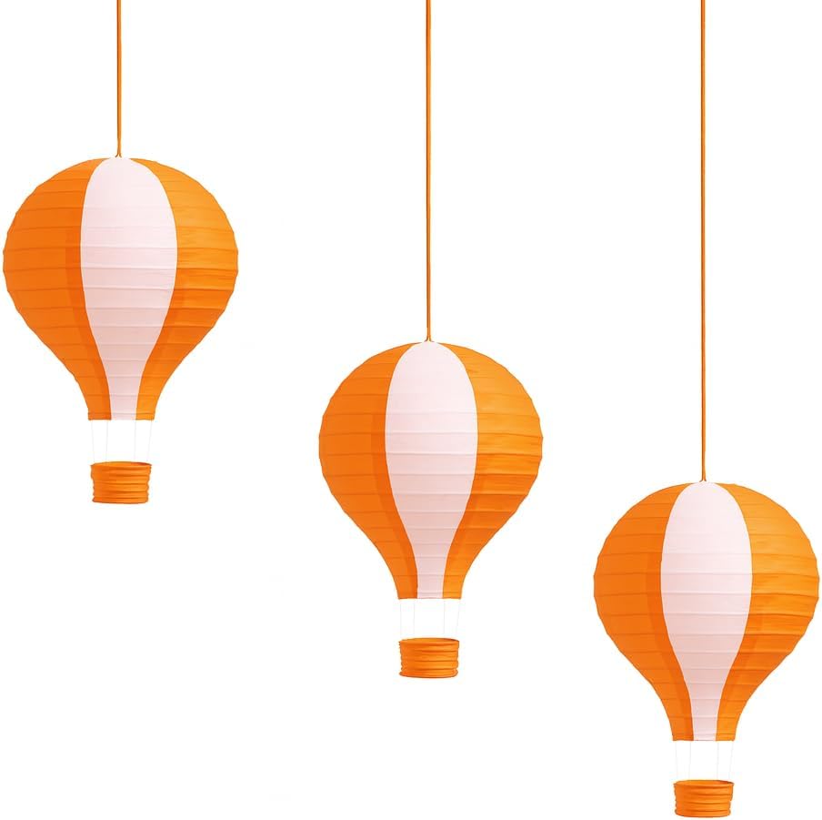 Pack of 3 Stripy Hot Air Balloon Paper Lantern Wedding Party Decoration Craft Lamp Shade (Purple, 10" (25CM))