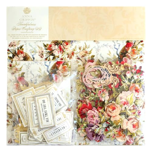 Anna GriffinThankfulness Paper Crafting Kit - Gratitude-Themed Crafting with 138 Pieces, Includes 3D Embellishments, Sentiment Stickers & Double-Sided Cardstock