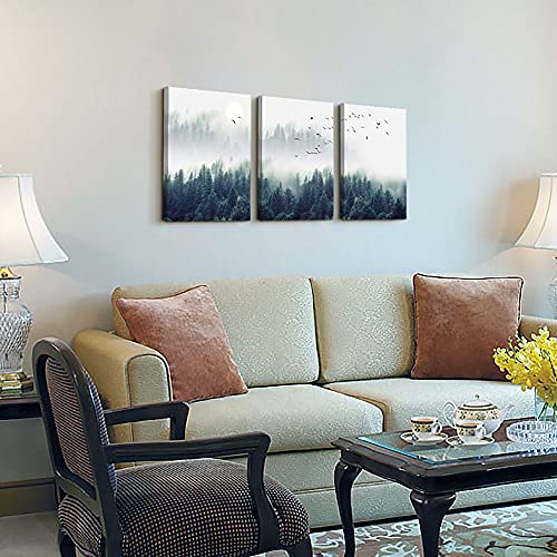 Mhartk66 3 Piece Canvas Wall Art For Living Room Wall Decorations For Bedroom Office Wall Decor Foggy Forest Trees Landscape Painting Stretched And Framed Ready To Hang Pictures Home Decor 12"X16"X3 Panels thumb #5
