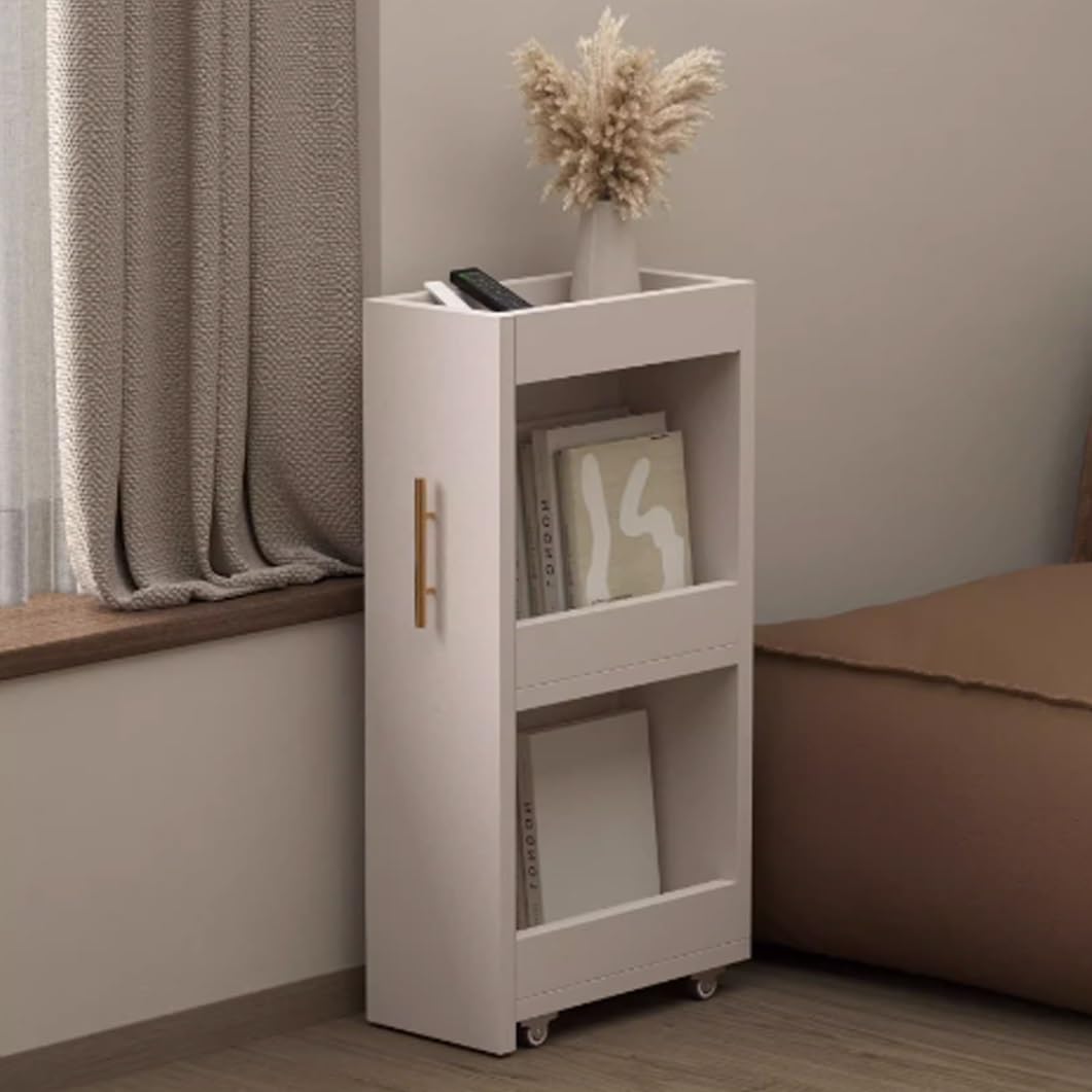 Carrello portaoggetti sottile a 3 ripiani, con ruote, in legno, per cucina e bagno, per sala da pranzo, marrone chiaro (15 cm)