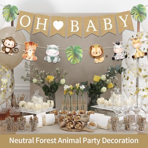 Image of Weecent Pre-Strung 6ft Burlap Oh Baby Banner for Safari Baby Shower Decorations Neutral Jungle Animals Gender Reveal Party Decor