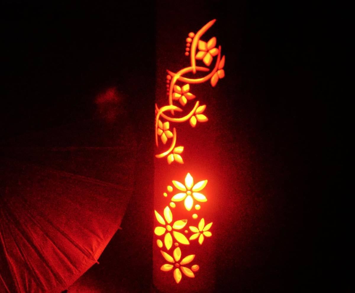 竹灯籠 竹灯り 竹ランプ 炎のゆらめき〜〜華紋章〜〜 青の炎 竹灯籠 竹