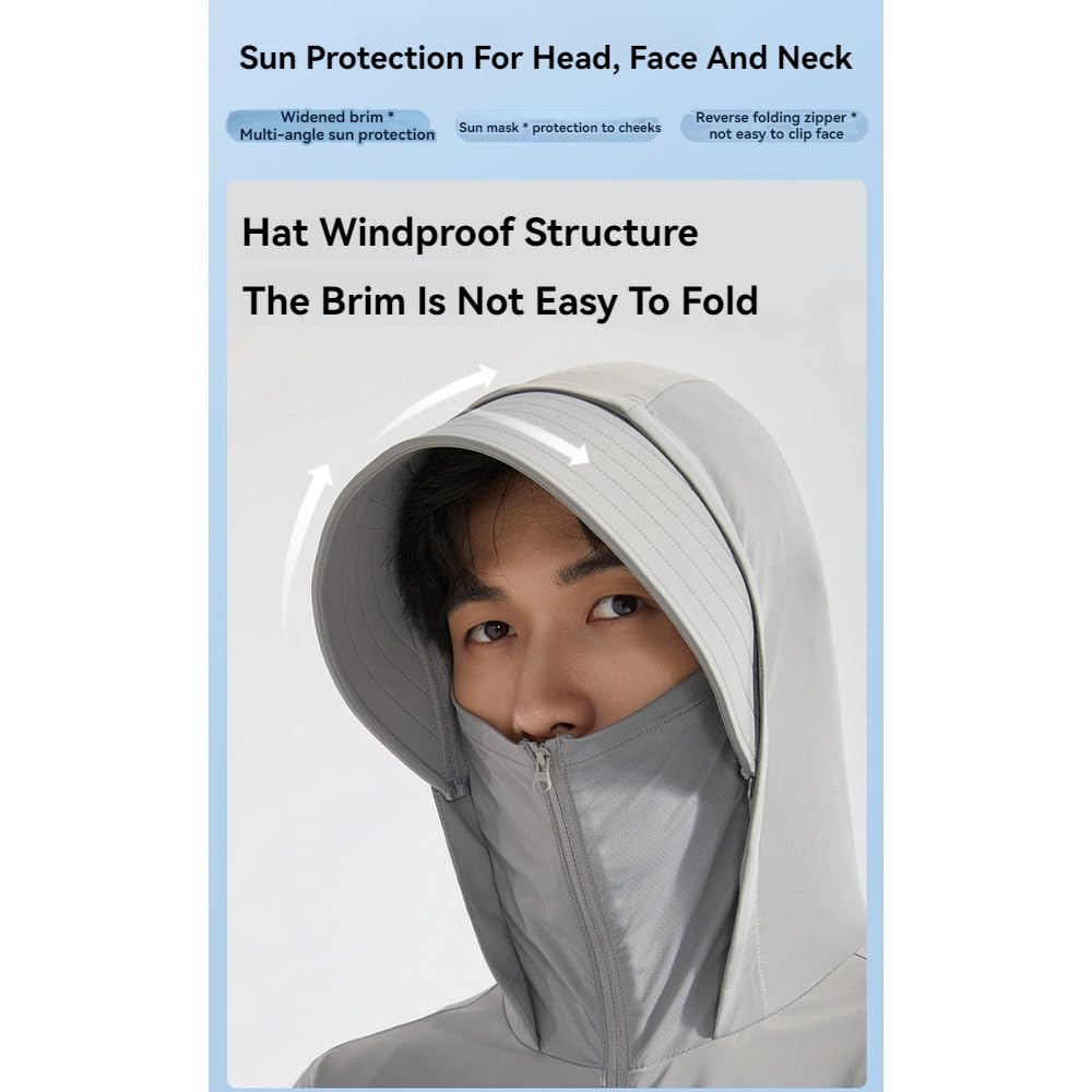 Camiseta de protección solar de hilo de seda de hielo para hombre, ala desmontable, UPF50+, ropa de pesca de manga larga UV