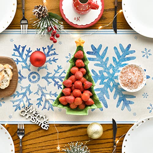 Artoid Mode Christmas Snowflake Blue Table Runner, Seasonal Winter Kitchen Dining Table Decoration For Home Party Outdoor 13X72 Inch #TOP30