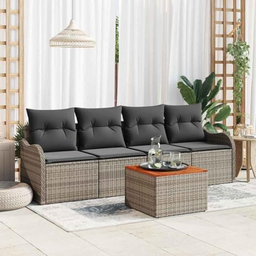 Canapé de jardin modulaire en bois d'acacia et polyrotin gris haut de gamme - 3