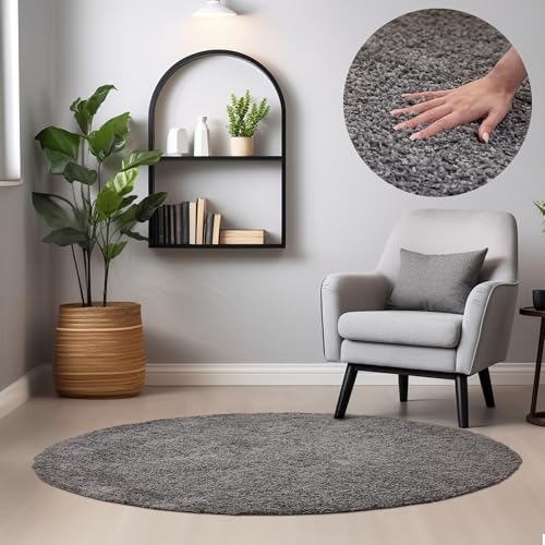 HomebyHome Teppich Rund Hochflor 160 cm Rund - Shaggy Runder Teppich...