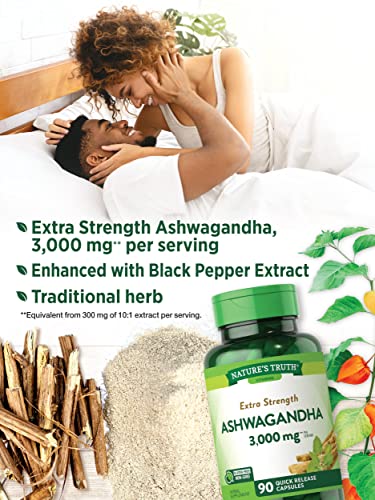 Ashwagandha Capsules | 3000Mg | Extra Strength | 90 Count | Non-Gmo & Gluten Free Supplement | Ashwagandha Root Supplement | By Nature's Truth #TOP3