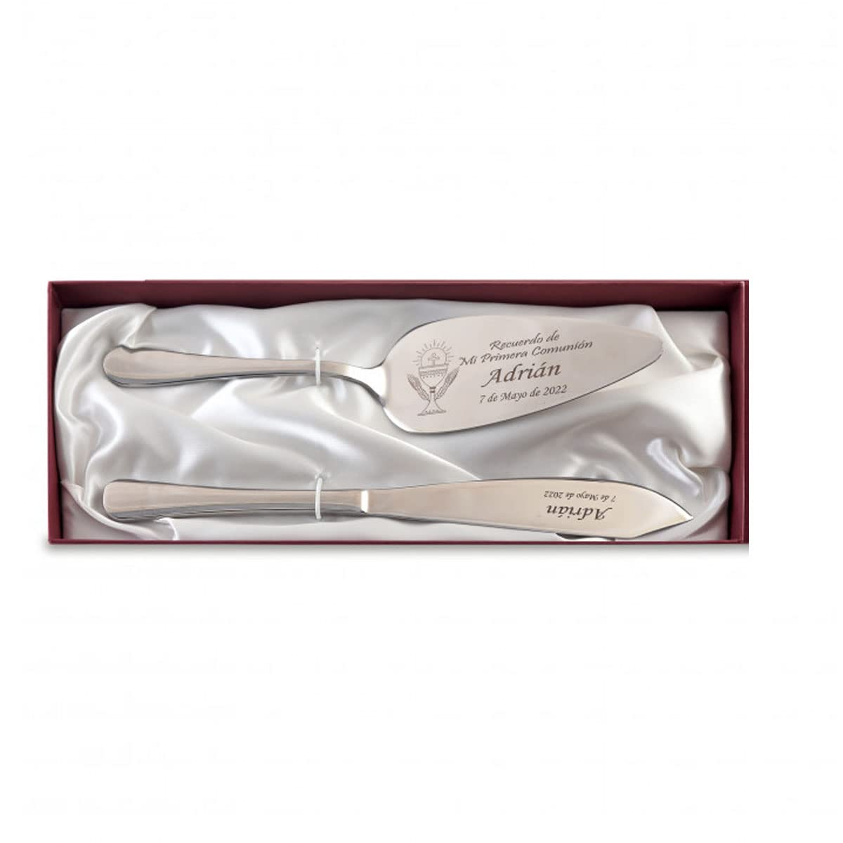 Curia Grabador - Set de Pala y Cuchillo Personalizado para Tarta - Corta tartas con Nombre y Fecha - Juego servidor para pastel de Bodas y Comuniones