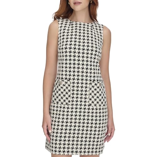Image of Tommy Hilfiger Women's Sleeveless Boat Neck Textured Knit Shift Mini Dress
