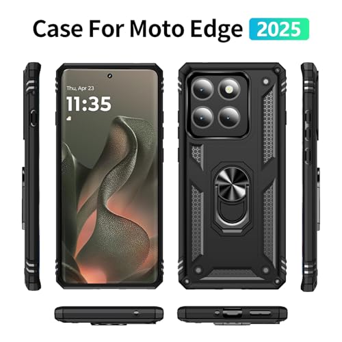 for Motorola Edge 2025 Case with Screen Protector:[Military Grade Drop Tested] Ring Holder Kickstand Shockproof Anti-Slip Protective Phone Case for Moto Edge 2025 6.7- Black by Yiakeng - Used condition - Image 4