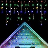 Twinkle Star 360 LED Christmas Iciclelights Outdoor Dripping Ice Cycle Lights, 29.5ft 8 Modes Curtain Fairy Lights with 60 Drops, Indoor Xmas Holiday Wedding Party Decorations, Multicolor