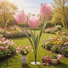 Giant Tulip Decorations with Stand Large Spring Artificial Flowers 6.2 ft Large Artificial Tulip for Office, Garden Gatherings, Mothers Day Decoration, Spring Decorations, Mall Shop Window Displays