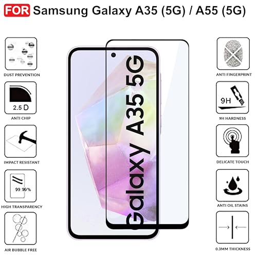 Image of CEDO Tempered Glass for Samsung Galaxy A35 (5G) / A55 (5G) | Screen Protector Full HD Quality Tempered Glass Anti-Scratch Edge to Edge Coverage with Easy Installation Kit (Black)