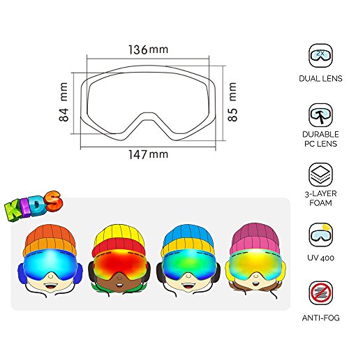 KKmoon Esqui infantil Snowboarding Óculos de patinagem Proteção UV Anti-embaçante Lente PC Esférica