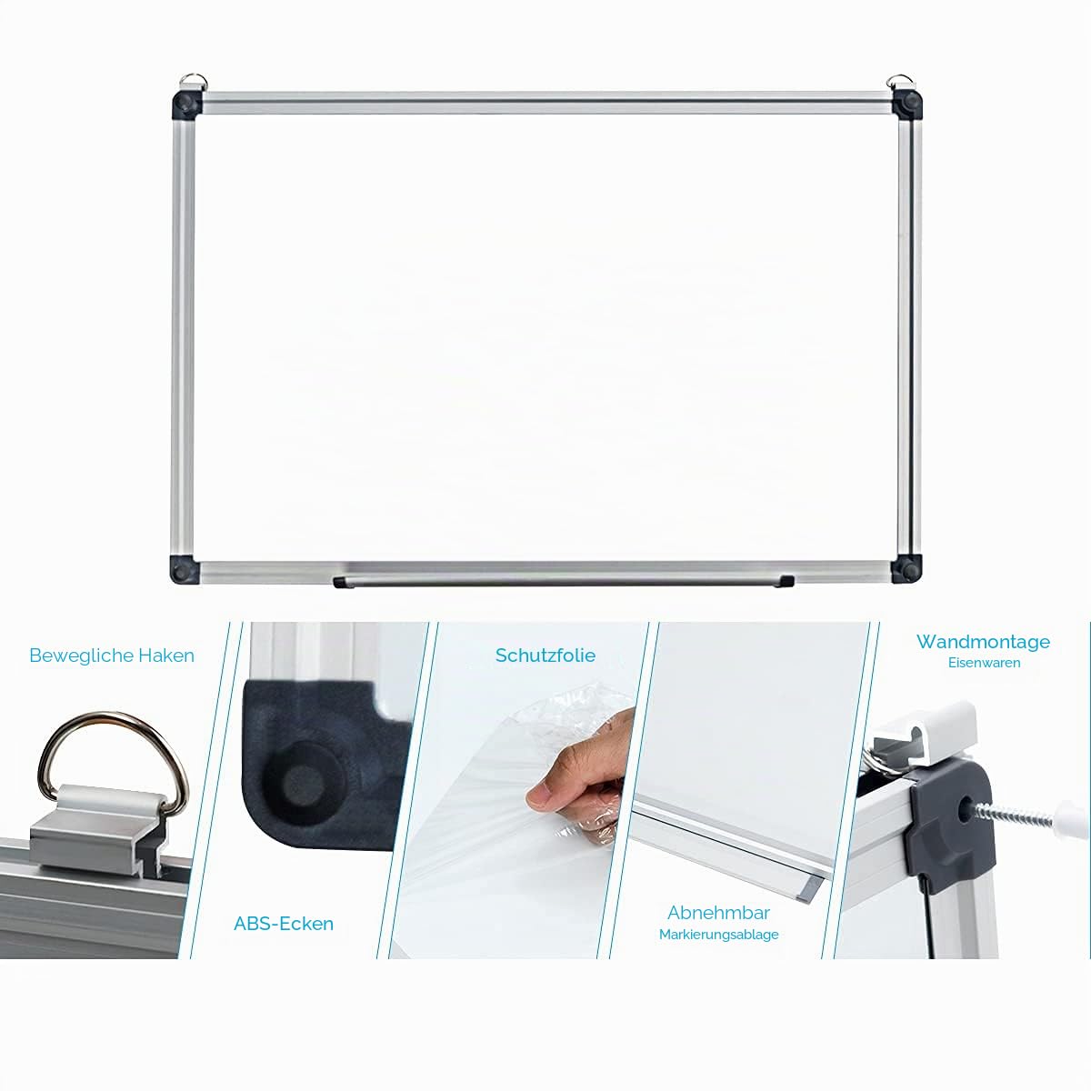 GIANTEX Whiteboard magnetisch, Magnettafel mit Aluminium Rahmen, Magnetwand mit Tafellöscher, inkl. 2 magnetische Partikel & 3 Stifte, für Studierzimmer, Büro, Zuhause (90B x 60H cm)