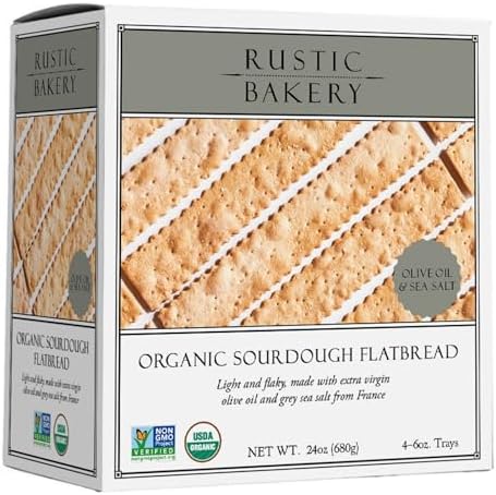 Rustic Bakery Handmade Sourdough Flatbread - Olive Oil & Sel Gris - Sea Salt Charcuterie Crackers - Artisan Crackers for Cheese Platter or Snacking - Made in California - Pack of 4, 6 Oz Trays
