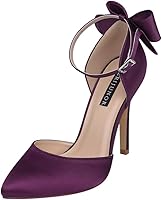 ERI JUNOR Women's 4-Inch Stiletto Satin Pumps with Bow Ankle Strap - Wedding Bride Bridesmaid Evening Party Shoes