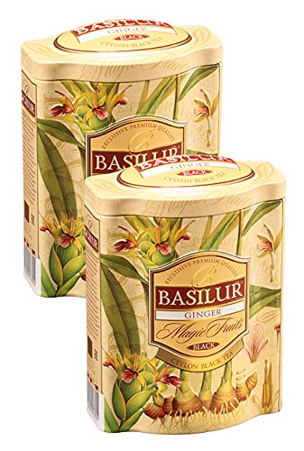 Basilur, Pure Ceylon Black Loose Tea With Ginger, Included Filter And Real Bits Of Ginger, Throat Therapy, Single Origin Tea, 100G (3.5 Oz.) Tin Caddy, Pack Of 2 #TOP19