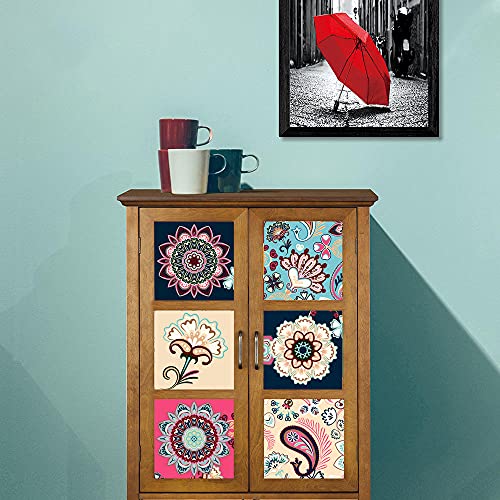 Stick on Tiles Red Blue Pattern Tile Stickers PVC Self Adhesive Wall Tiles Heat Resistant Tile Stickers for Kitchen Bathroom Waterproof Peel and Stick Floor Tiles Tile Paint 10x10cm