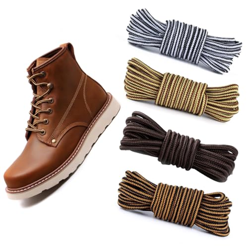 4 Pares Cordones Redondos para Botas de Montaña y Zapatillas Deporte, 4 mm, 120CM - Para Zapatos de Trabajo, Mujer o Hombre