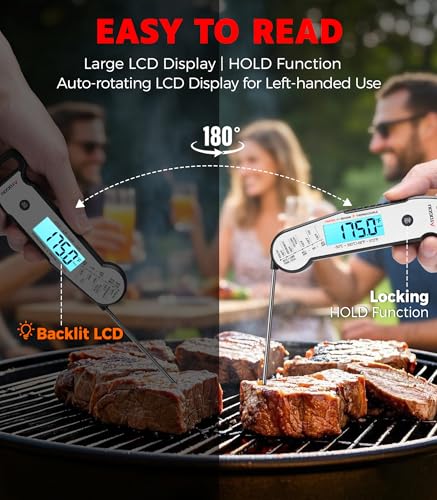 Image of Atogou Professional Meat Thermometer Digital, Silver | <1 Sec Instant Read & ±0.5℉ Accuracy, IP67 Waterproof, Thermocouple Sensor Probe, for Kithchen, BBQ, Grill for Men Him Dad