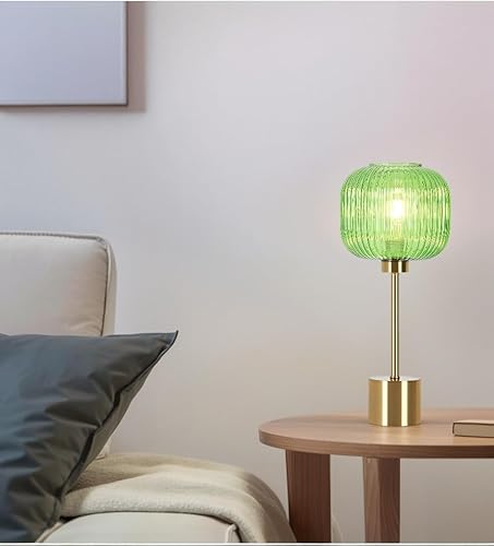 Miniatura 8 de Lámpara de mesa de cristal verde con 3 vías regulable y control táctil, lámpara de mesita de noche vintage moderna de mediados de siglo para